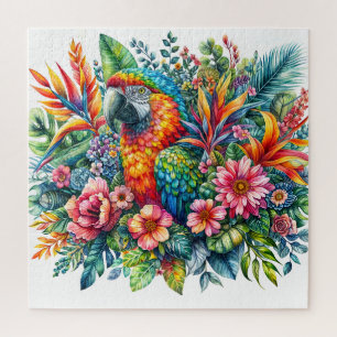 Kleurrijke Bloemenpapegaai Waterverf Legpuzzel