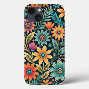 kleurrijke bloemenpatroon lente bloemkunst iPhone 13 hoesje