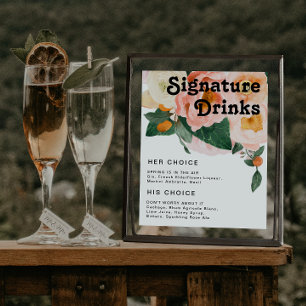 Kleurrijke Bloemenprint Signature Drankjes Bord Poster