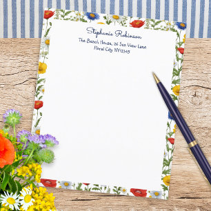 Kleurrijke Bloemenrand Schrijfpapier met Wilde Blo