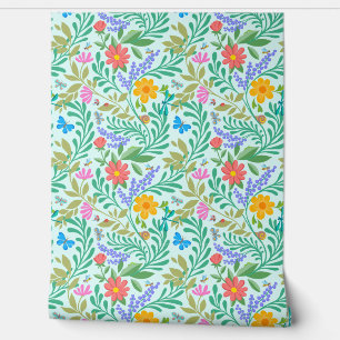 Kleurrijke bloemenretro Schattigee grappige pastel Behang