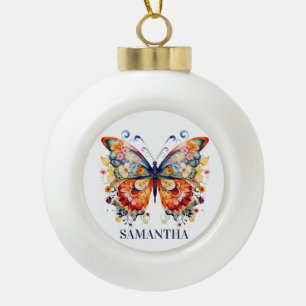 Kleurrijke bloemenretro vlinder keramische bal ornament