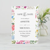 Kleurrijke bloemensave the date uitnodiging (Staand voorkant)