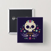 Kleurrijke Bloemenschedel Dia de Muertos | Button (Voorkant /achterkant)