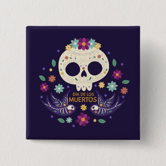 Kleurrijke Bloemenschedel Dia de Muertos | Button (Voorkant)