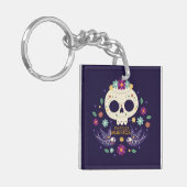 Kleurrijke Bloemenschedel Dia de Muertos | Button Sleutelhanger (Voorkant Links)