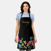 Kleurrijke bloemenscript naam gepersonaliseerd schort (Gedragen)