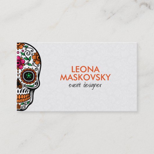 Kleurrijke bloemensuikerschedel 3 & witte achtergr visitekaartje (Voorkant)