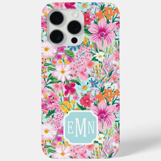 Kleurrijke bloementuin met monogram Case-Mate iPhone case (Achterkant)