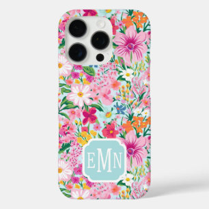 Kleurrijke bloementuin met monogram iPhone 16 pro hoesje