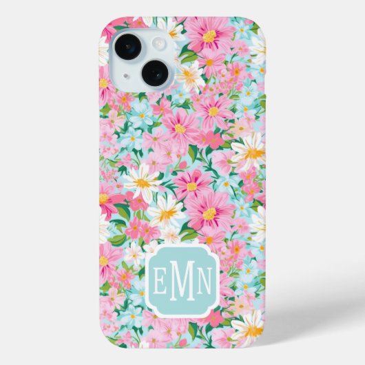 Kleurrijke Bloementuin Monogram Case-Mate iPhone Case (Achterkant)