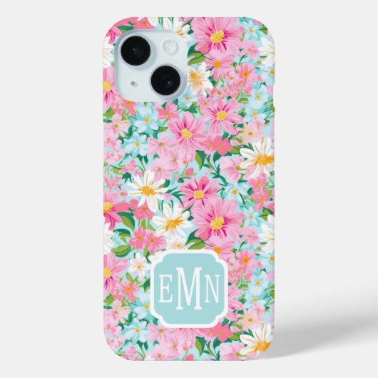 Kleurrijke Bloementuin Monogram Case-Mate iPhone Case (Achterkant)