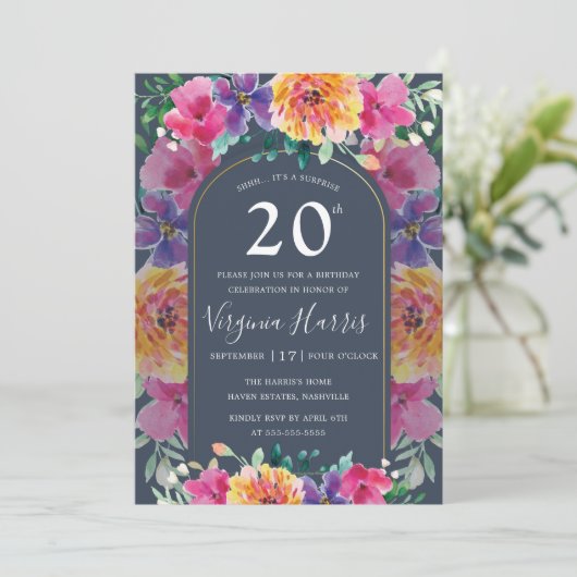 Kleurrijke Bloementuin Twintigste Verjaardag Kaart (Staand voorkant)