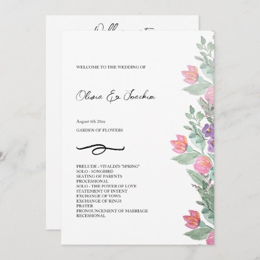 Kleurrijke Bloementuin Waterverf Handgeschilderd Programma (Voorkant / Achterkant)