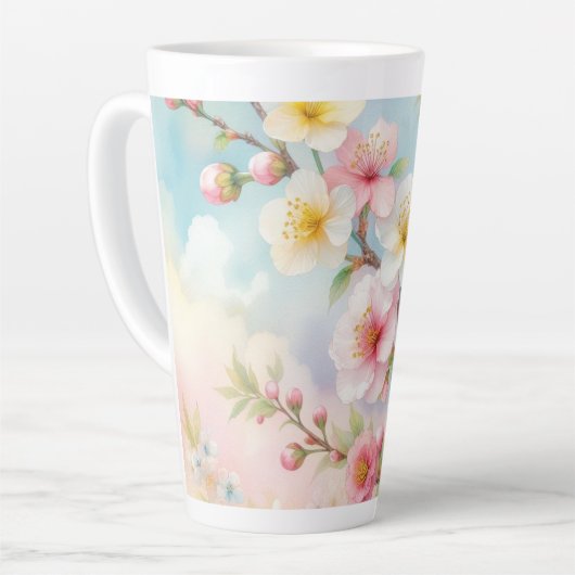 Kleurrijke bloemetjes in zachte pastelkleuren wate latte mok (Linkerhoek)