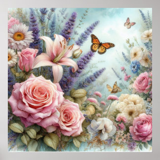 Kleurrijke bloemetjes in zachte pastelkleuren wate poster