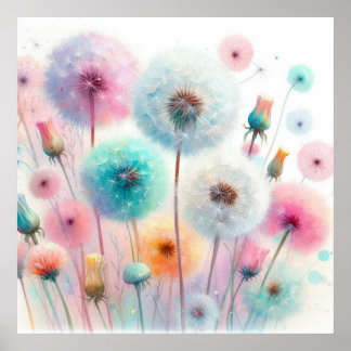 Kleurrijke bloemetjes in zachte pastelkleuren wate poster