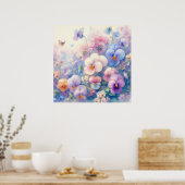 Kleurrijke bloemetjes in zachte pastelkleuren wate poster (Keuken)