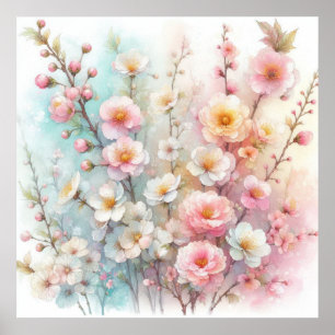 Kleurrijke bloemetjes in zachte pastelkleuren wate poster