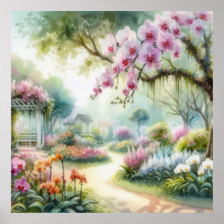 Kleurrijke bloemetjes in zachte pastelkleuren wate poster