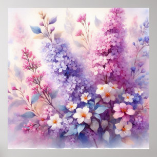 Kleurrijke bloemetjes in zachte pastelkleuren wate poster