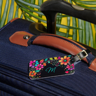 Kleurrijke bloemige aangepaste monogram bagagestic bagagelabel