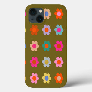 Kleurrijke Bloemige Abstracte Retro Bloemen iPhone 13 Hoesje