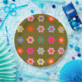  kleurrijke bloemige Abstracte retro bloemen Papieren Bordje (Feest)