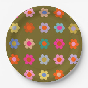  kleurrijke bloemige Abstracte retro bloemen Papieren Bordje