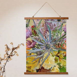 Kleurrijke bloemige distel en bloemen botanisch hangend wandkleed