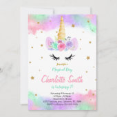 Kleurrijke Bloemige Eenhoorn Uitnodiging (Voorkant)