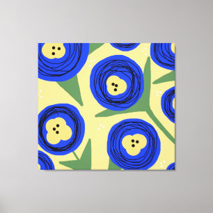 Kleurrijke Bloemige Papavers Geel Blauw Abstracte Canvas Afdruk