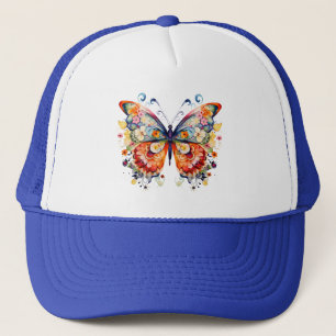 Kleurrijke bloemige retro vlinder trucker pet