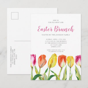 Kleurrijke bloemige tulpen Pasen brunch Uitnodiging Briefkaart