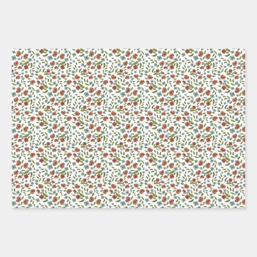  kleurrijke bloemige vogelpatroon kerst inpakpapier vel (Voorkant)