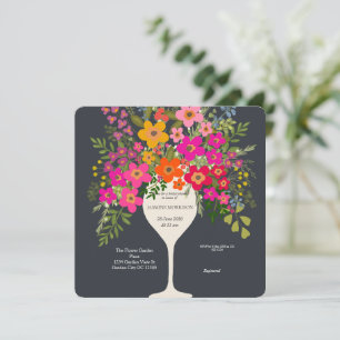 Kleurrijke bloemige wijnglas bruidsshower save the date