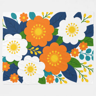 Kleurrijke bloemkunst met oranje en witte bloesems fleece deken