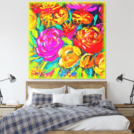 Kleurrijke bloemolie schilderen. Bestel nu Canvas Afdruk (Insitu (Slaapkamer))