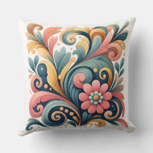Kleurrijke bloemrijke folk art decoratieve kussen