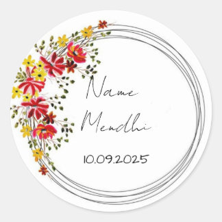 Kleurrijke bloemrijke mendhi favorietstickers ronde sticker
