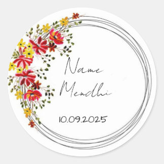 Kleurrijke bloemrijke mendhi favorietstickers ronde sticker
