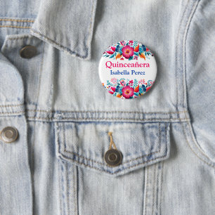 Kleurrijke Bloemrijke Quinceanera Mexicaans Feest Ronde Button 5,7 Cm