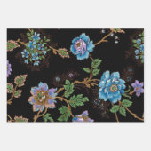 Kleurrijke bloemzwart, witte & blauwe achtergrond inpakpapier vel (Voorkant 3)