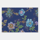 Kleurrijke bloemzwart, witte & blauwe achtergrond inpakpapier vel (Voorkant)