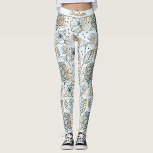 Kleurrijke bloesem-gepersonaliseerde naam leggings
