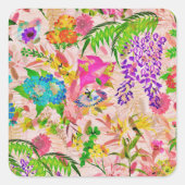Kleurrijke bloesems bloementuin vierkante sticker (Voorkant)