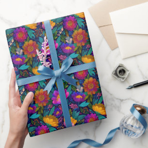 Kleurrijke Bloesems Exotisch Bloempatroon Cadeaupapier