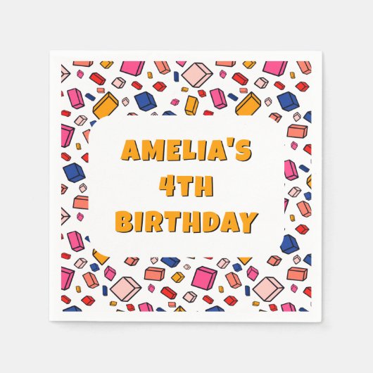 Kleurrijke blok baksteen patroon tekenen kinderen  servet (Voorkant)