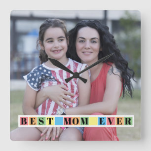 Kleurrijke blokken Beste MOM ooit foto Vierkante Klok