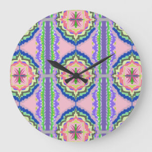 Kleurrijke Bloom Kaleidoscoop: Roze & Smaragd Mand Grote Klok